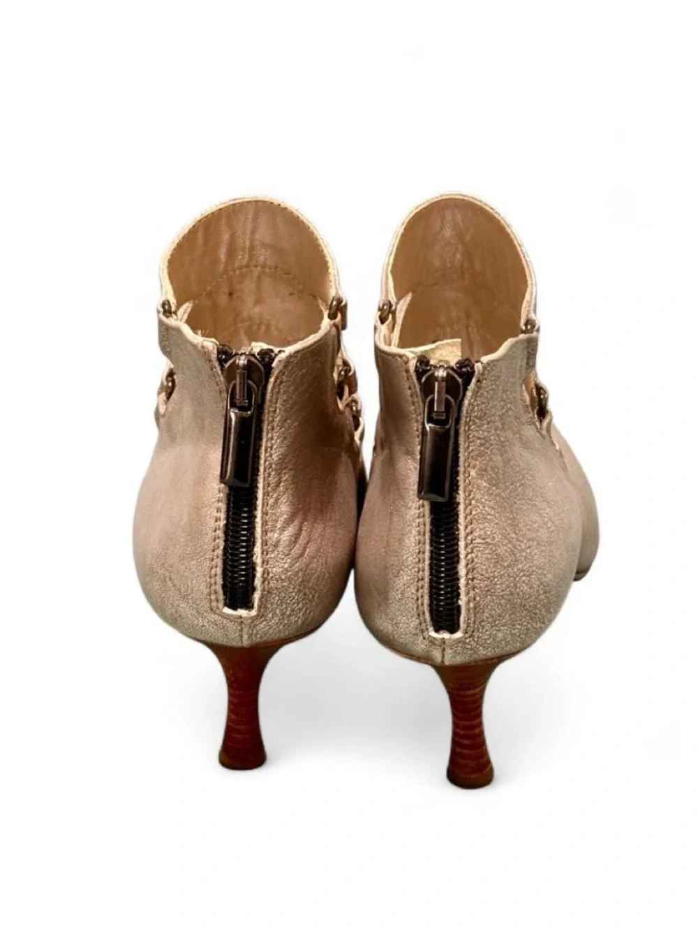 Aquatalia Metallic Leather Cutout Peep-Toe Bootie Heels – Made in Italy